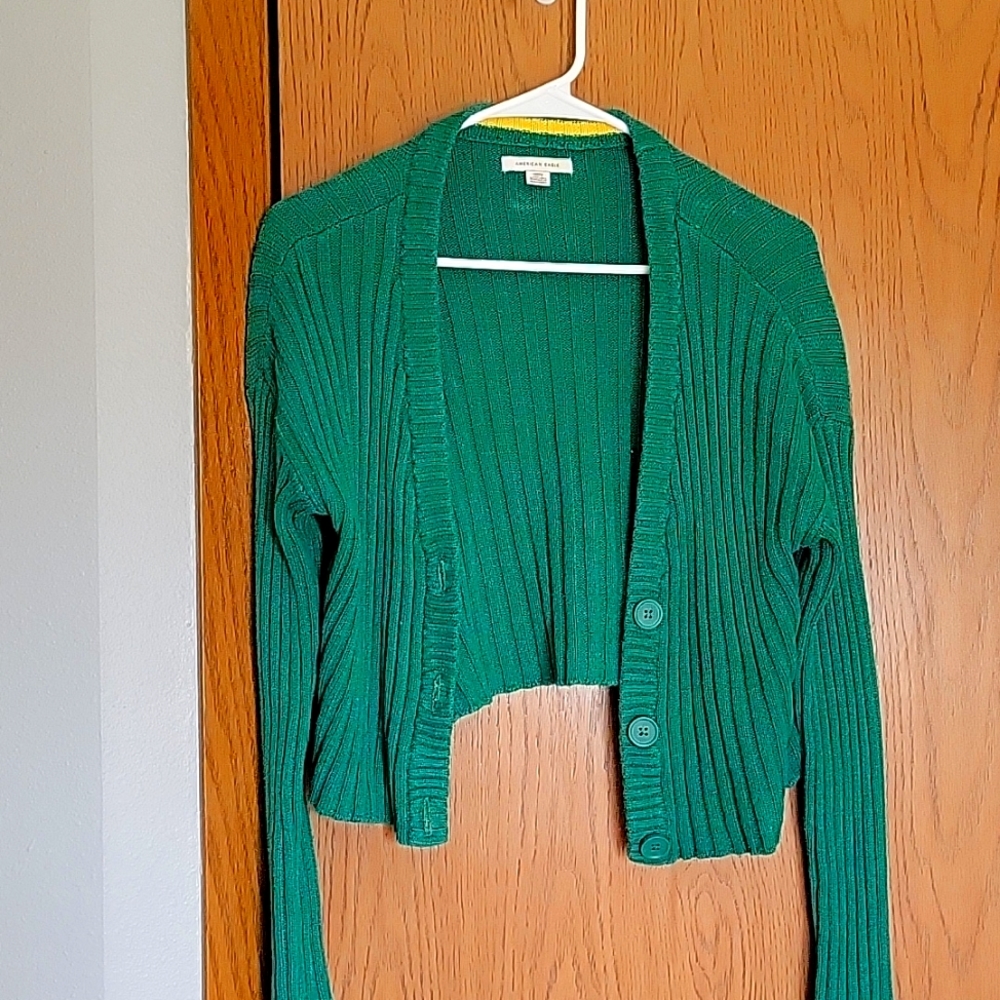 Green Cropped Cardigan